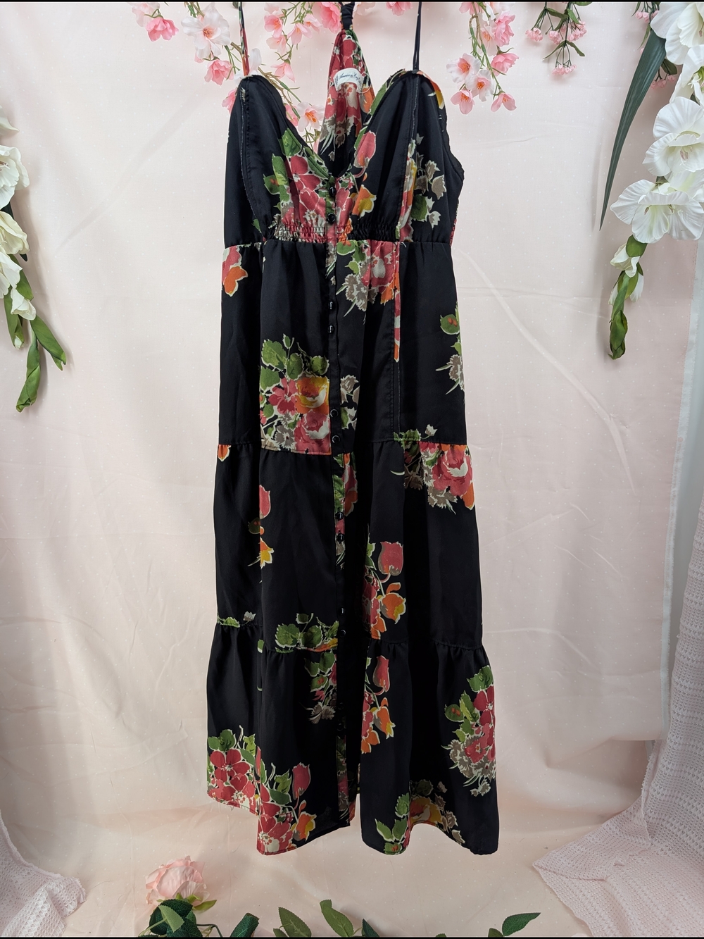 American Eagle Outfitters Black Dress with Red Floral Print